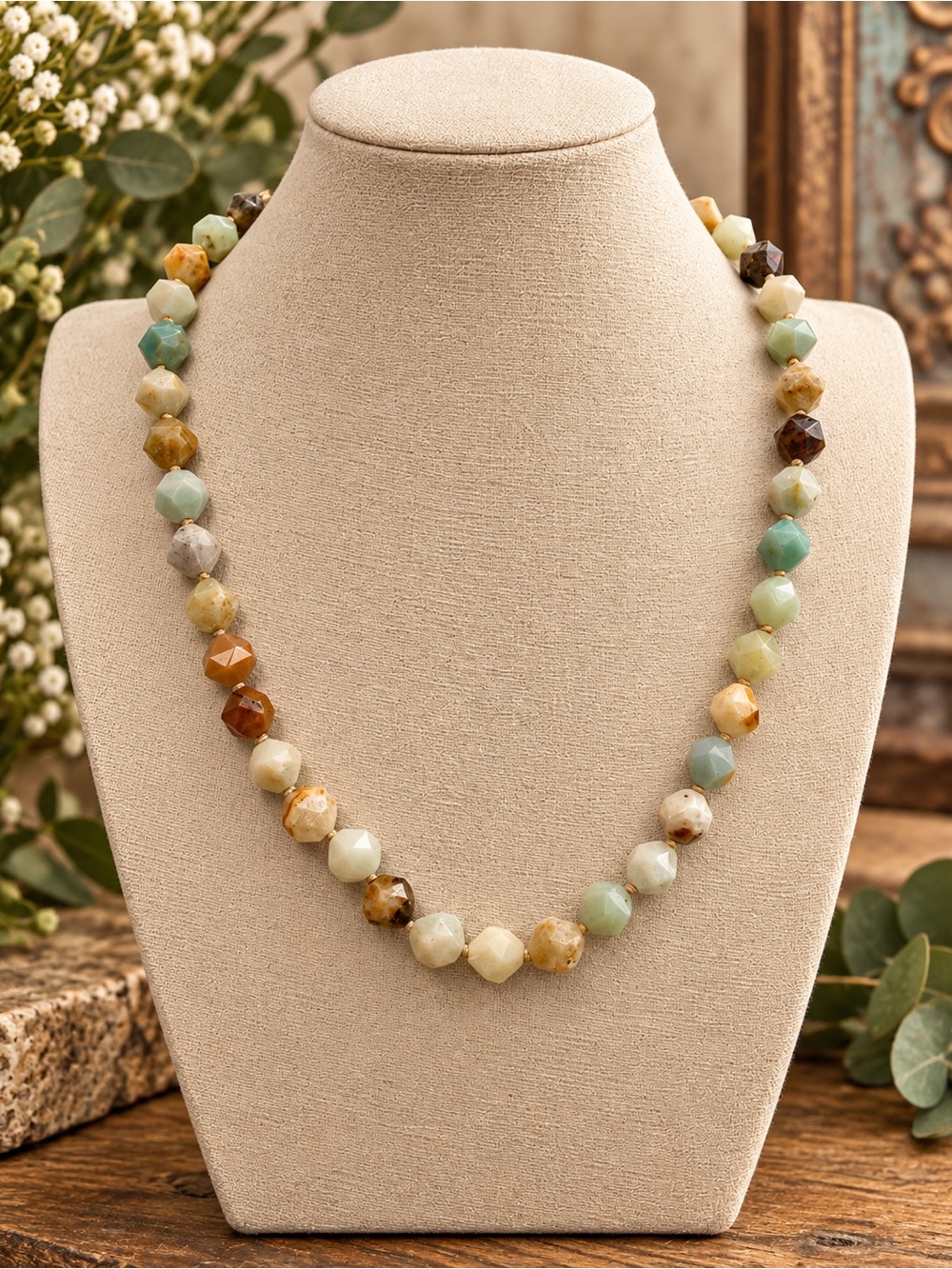 Amazonite 18 inch hand-knotted Aprilsplace 10mm faceted Gemstone